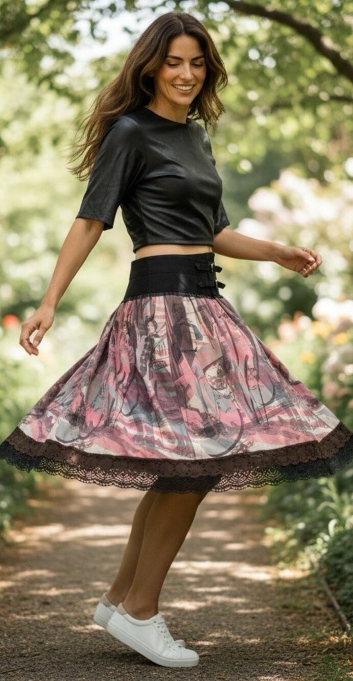 Vickey Hanson Wearable Art Sun Valley Idaho Ski Print Silk Chiffon Skirt- RARE!